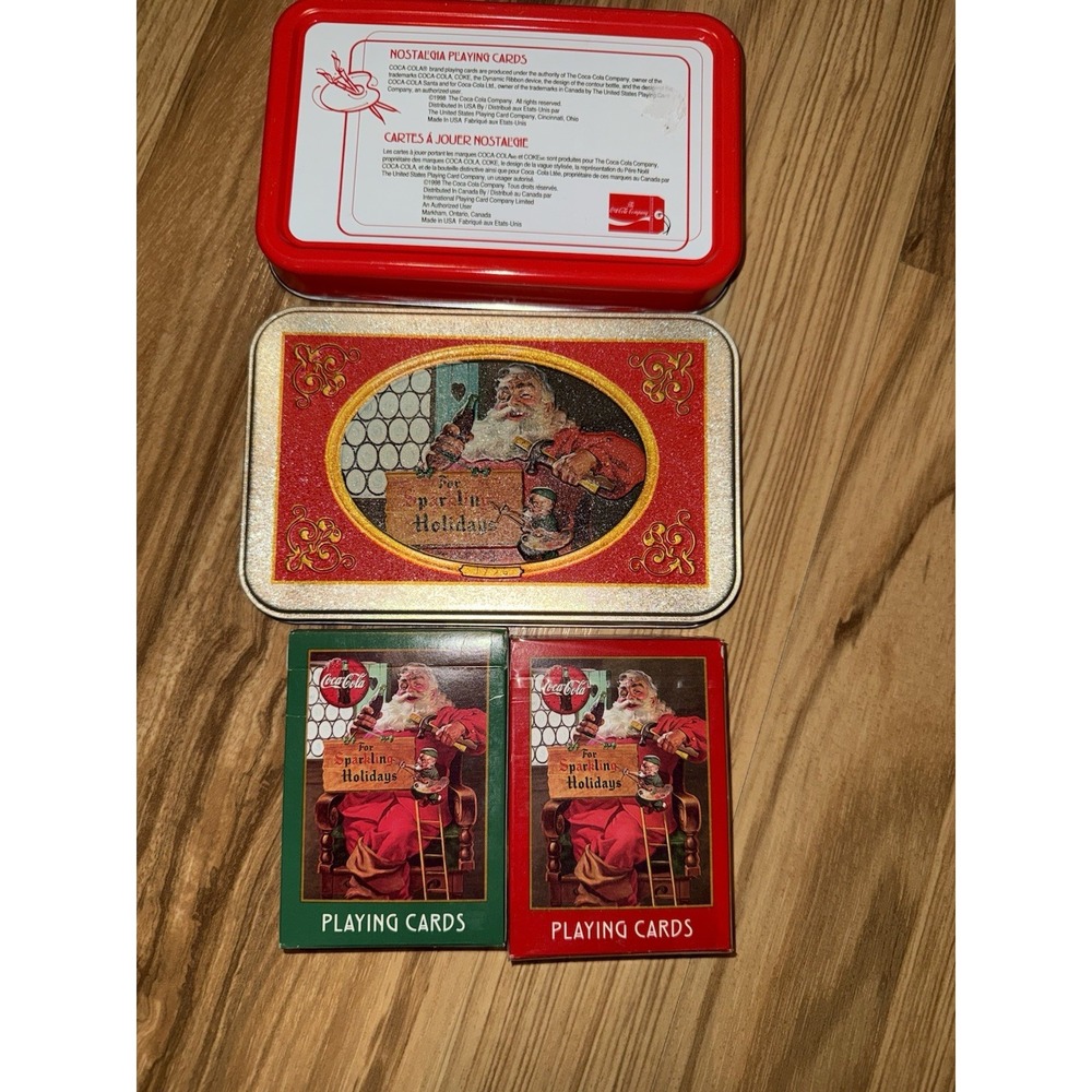 VTG 1998 Coca Cola Coke Nostalgia Christmas Santa Playing Cards in Tin